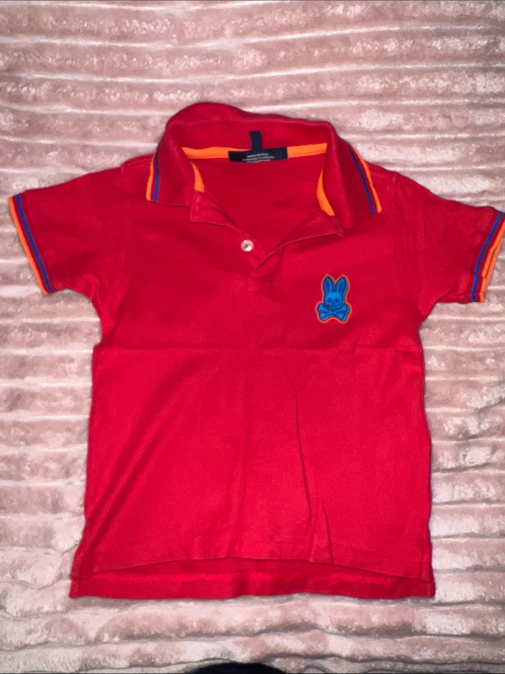Psycho Bunny Red Polo with Blue Bunny Patch and Contrast Trim